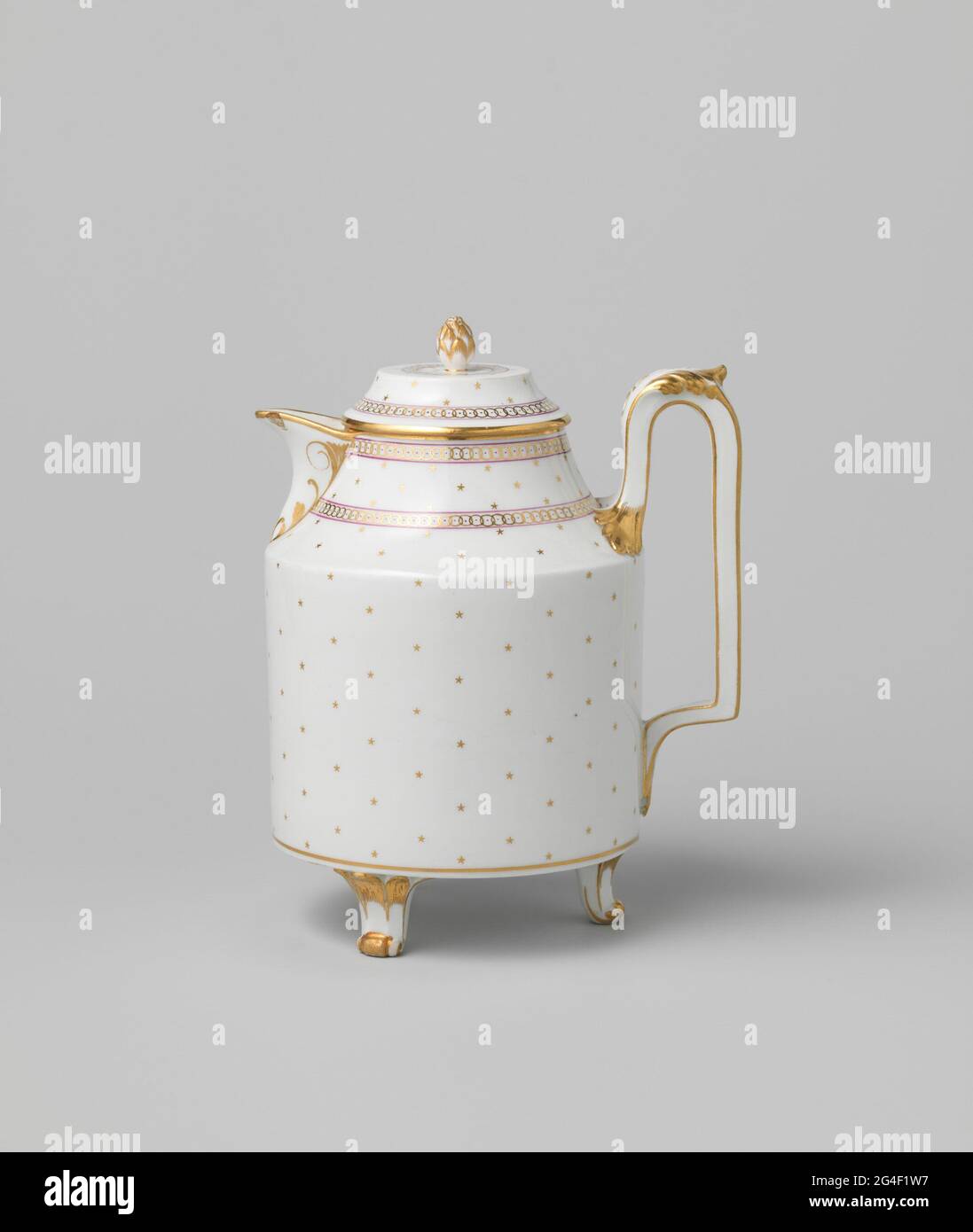 Coffee pot of coffee service. A cylindrical coffee pot painted in