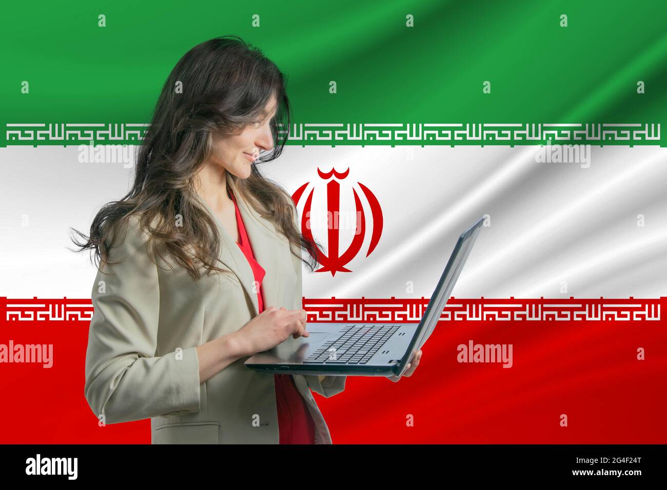 Freelance in Iran Beautiful young woman freelancer uses laptop computer