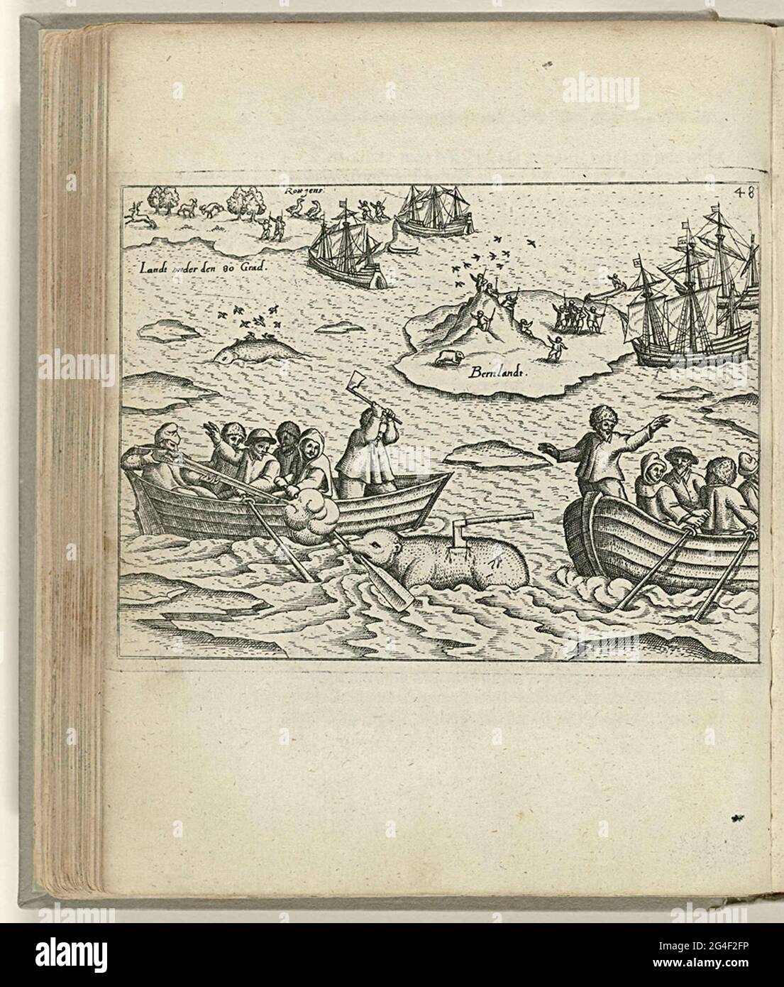 Fight With Polar Bear 11 And 12 June 1596 The Crew In Two Sloops Kills A Polar Bear In The Background Impressions Of The Visits To Beren Island And Spitsbergen Opposite