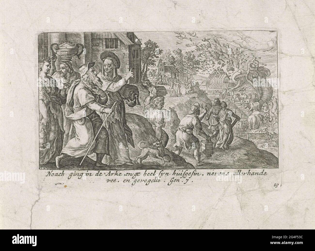 . A procession of animals draws the ark, of any kind of a couple. Above ...
