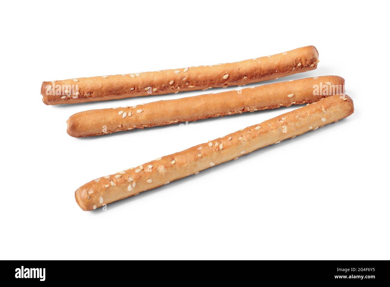 Bread sticks with sesame seeds isolated on white background Stock Photo
