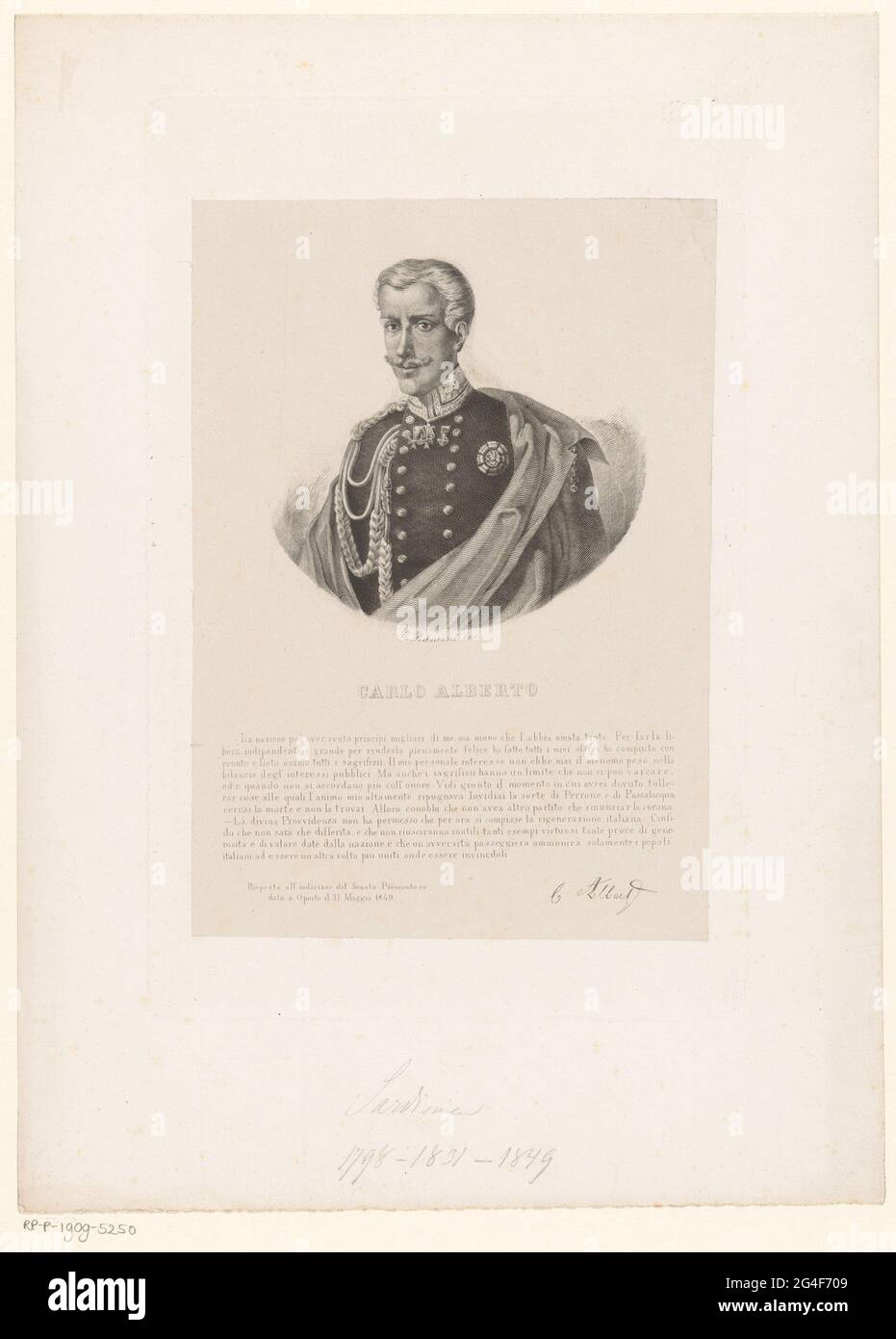 Portrait of Charles Albert, King of Sardinia. . Stock Photo