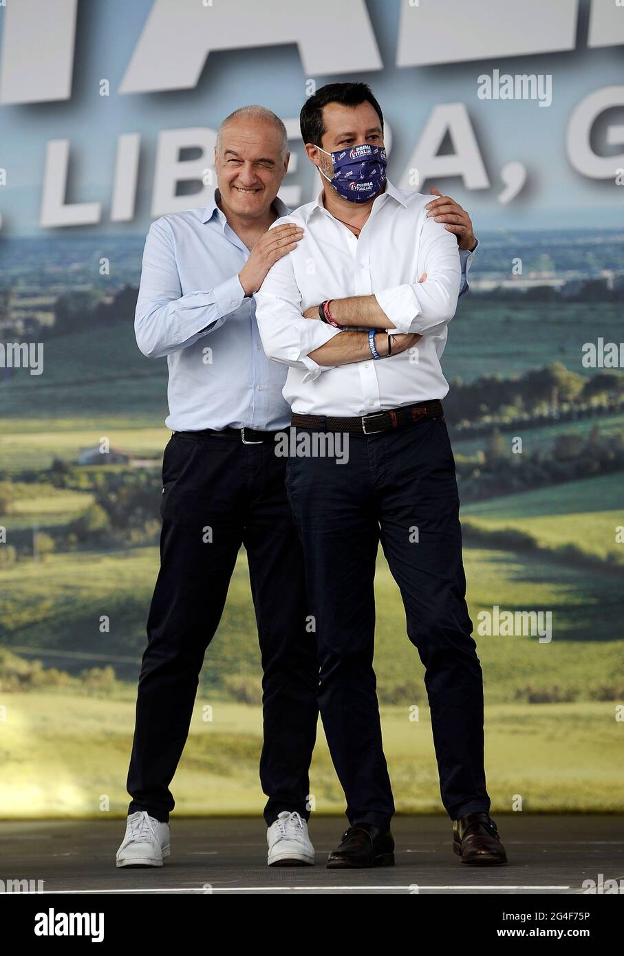 Italy, Rome, June 19, 2021 : (R) The leader of Lega Party Matteo Salvini,  wearing the mask, attends the rally of the Lega 'Before Italy ! Beautiful,  F Stock Photo - Alamy