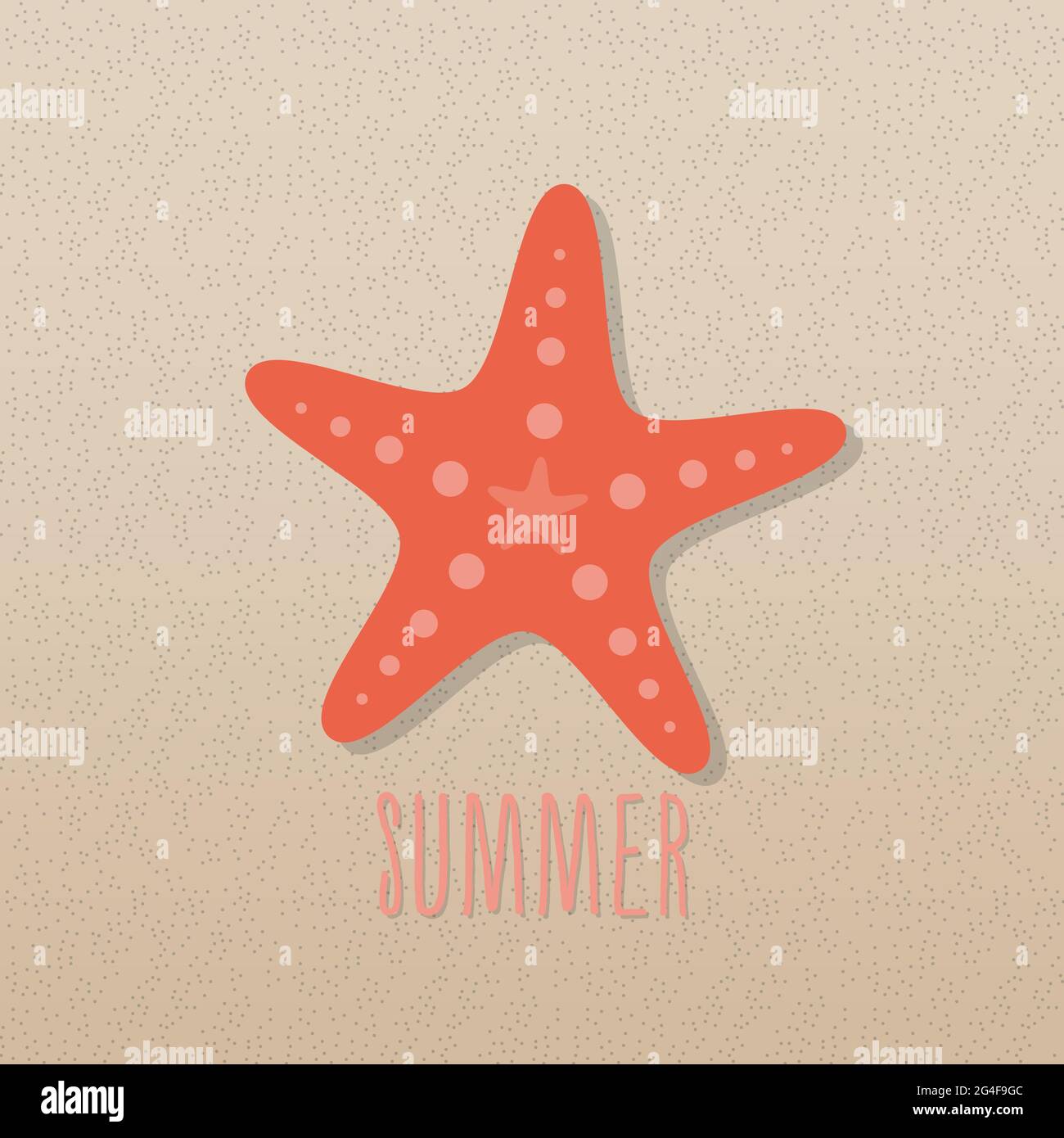 Coral starfish on the beach sand. Vector illustration, flat design Stock Vector