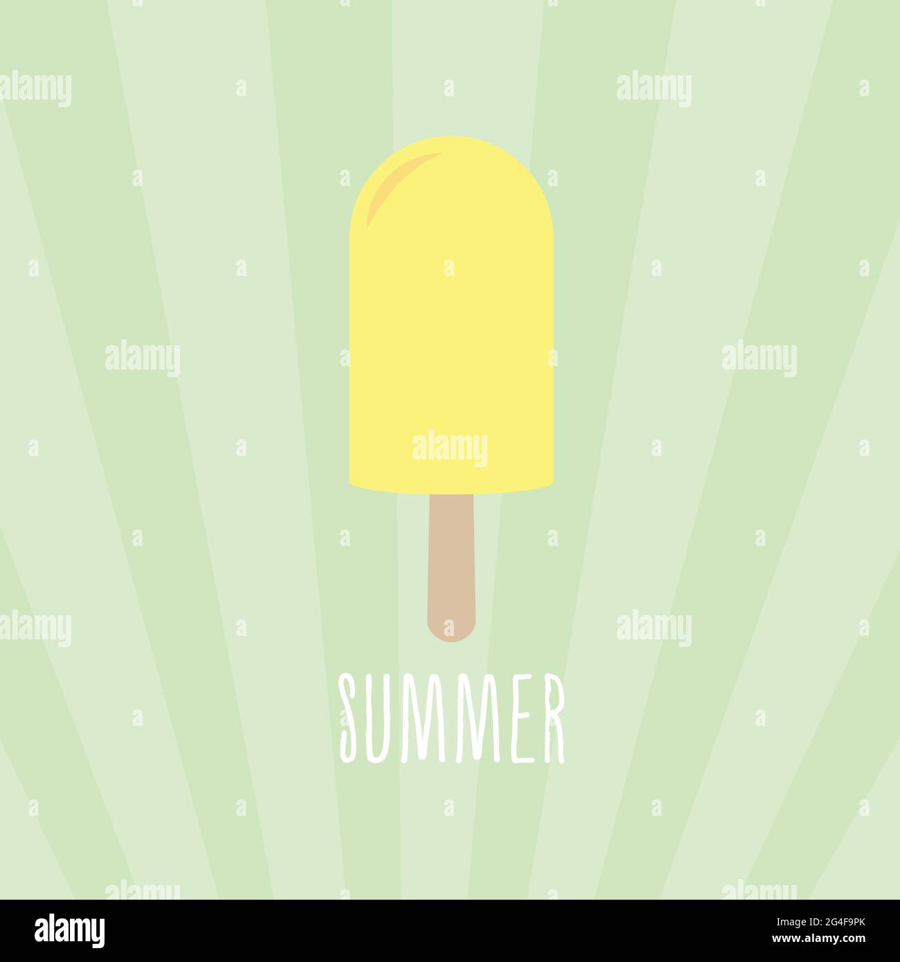 Yellow summer ice cream lolly. Striped background. Vector illustration, flat design Stock Vector