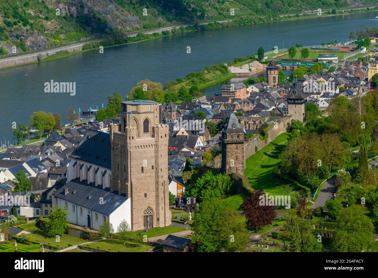 Sacral fortification St.Martin´s Church in historic town of Oberwesel, UpperMiddle Rhine Valley, UNESCO World Heritage, Rhineland-Palatinate, Germany Stock Photo