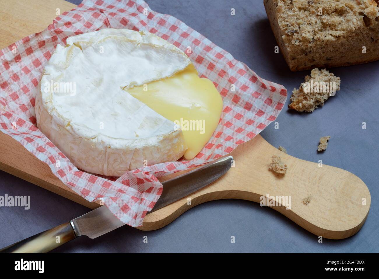 French Camembert, sliced soft cheese, Germany Stock Photo