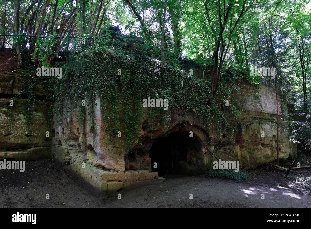 Lion pit, artificial rock cellar, geotope, city of Altdorf, Middle Franconia, Franconia, Bavaria, Germany Stock Photo