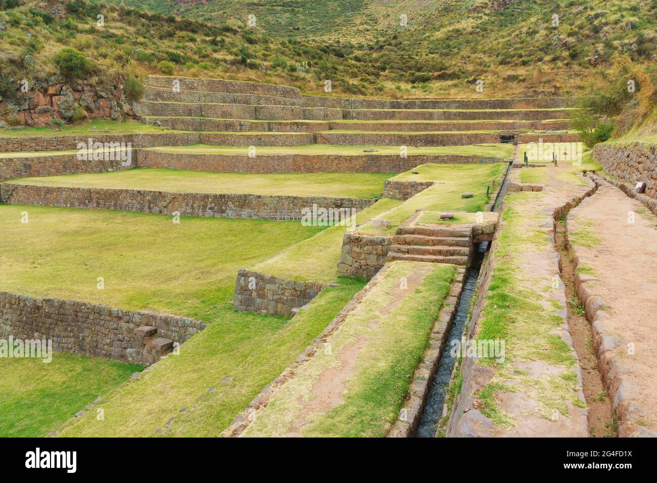 Walled terraces in Tipon, Inca ruin complex, Cusco region, Peru Stock Photo