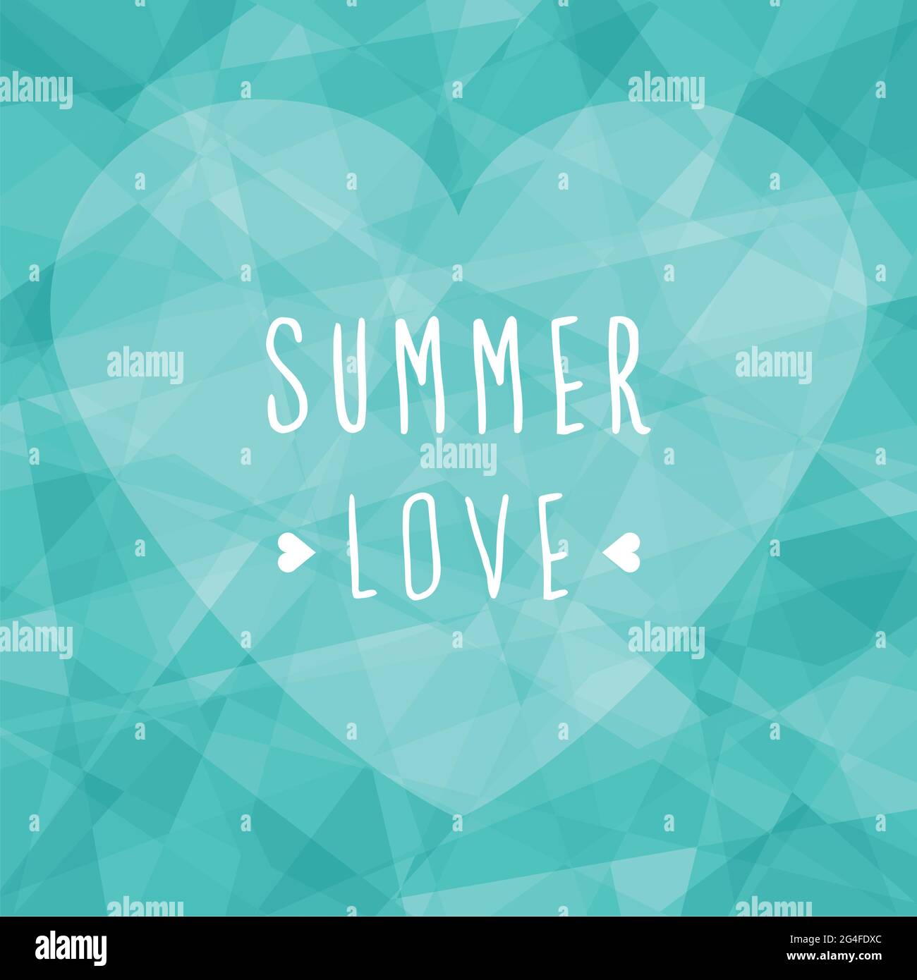 Summer love. Heart shape with text. Polygonal background. Vector illustration, flat design Stock Vector