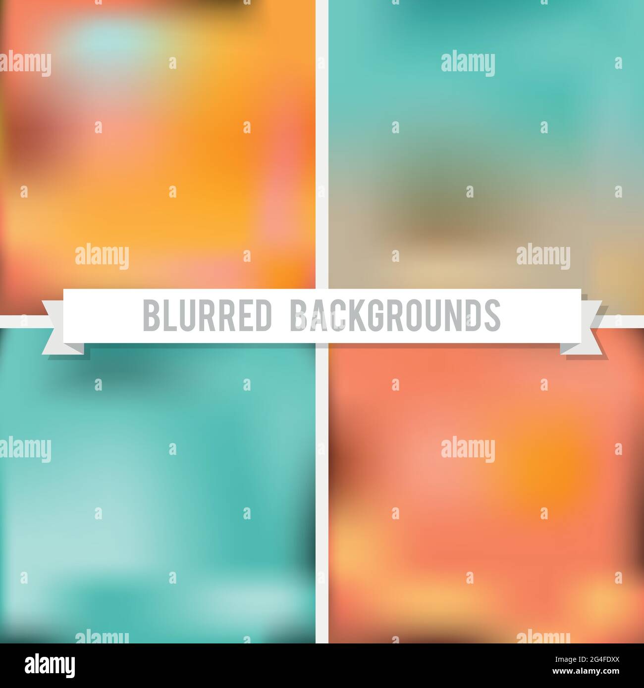 Set: Blurred backgrounds. Warm tones and turquoise. Vector illustration, flat design Stock Vector
