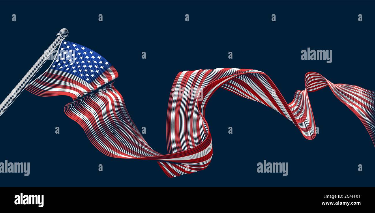 American Flag Engraved Vintage Woodcut Style Stock Vector