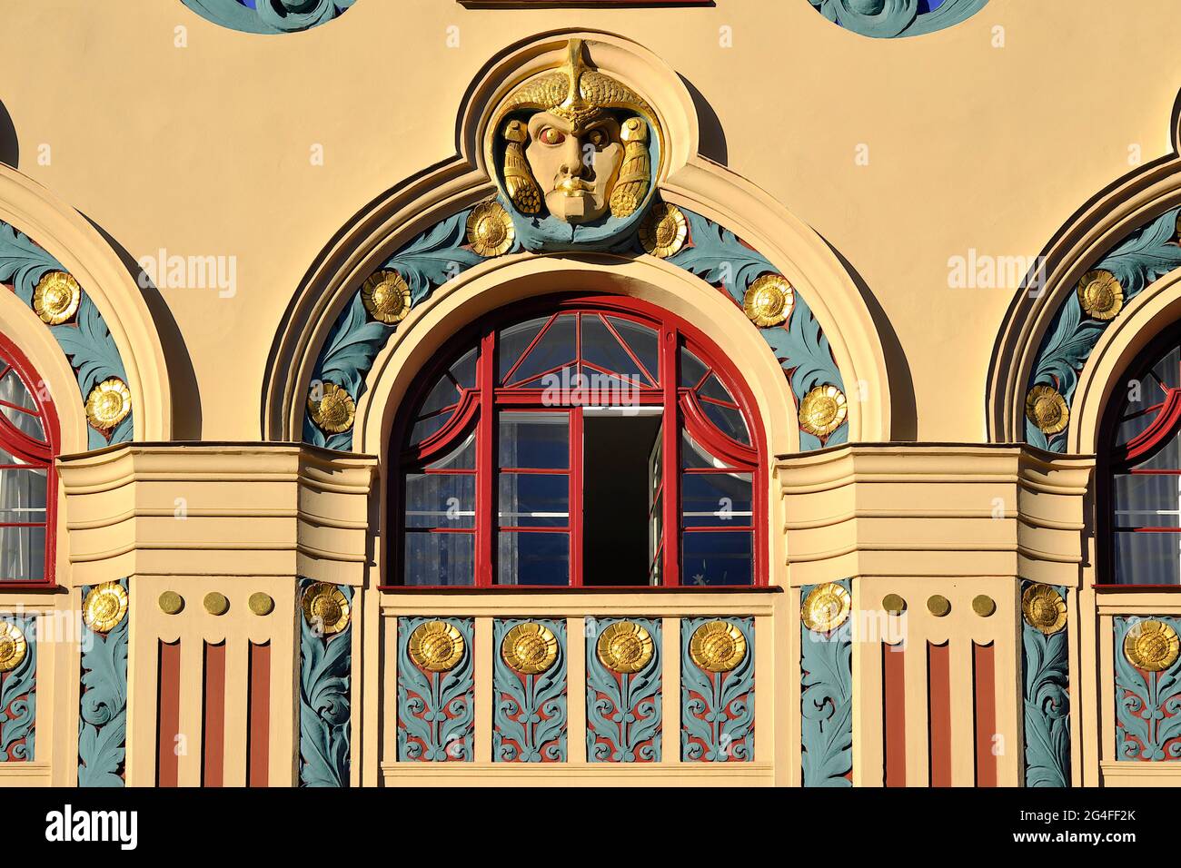 Art Nouveau house in Schwabing, detail facade, Munich, Bavaria, Germany Stock Photo