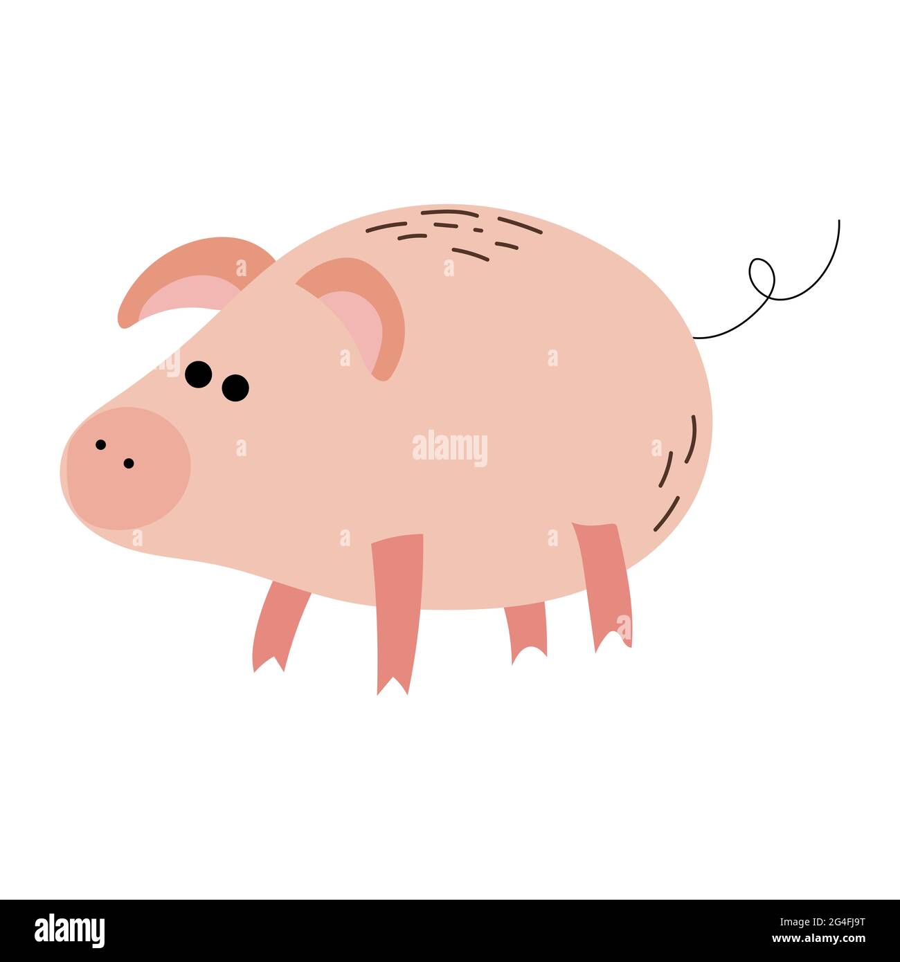 Pink little pig with swirling tail. Farm animal Stock Vector
