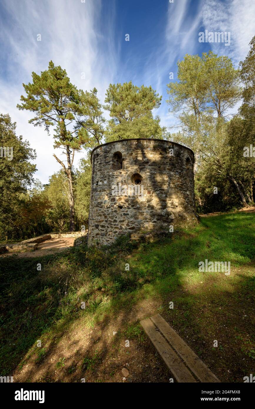 Hermitage of Sant Adjutori, in the Serra de Collserola mountain range (Vallès Occidental, Barcelona, Catalonia, Spain) ESP: Ermita de Sant Adjutori Stock Photo