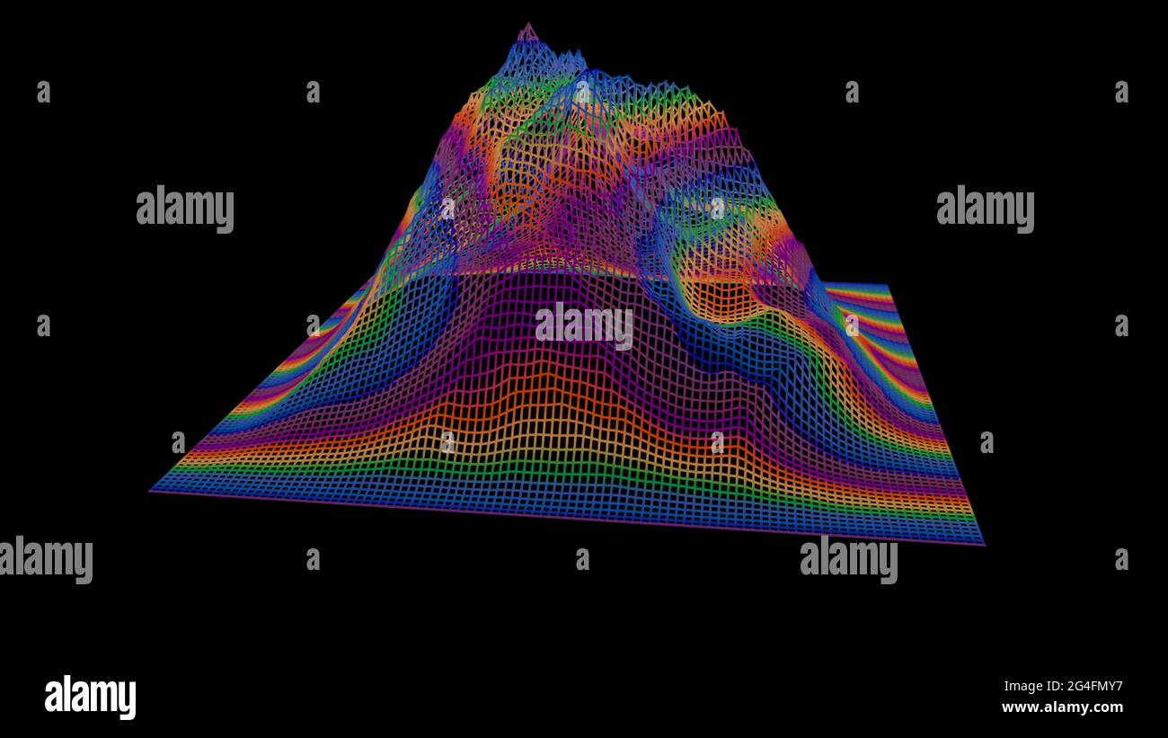 Abstract vertex with 3d render gradient and geometric textures. Creative stone stalactites swam from eruption volcanoes. Winding lines around circumfe Stock Photo