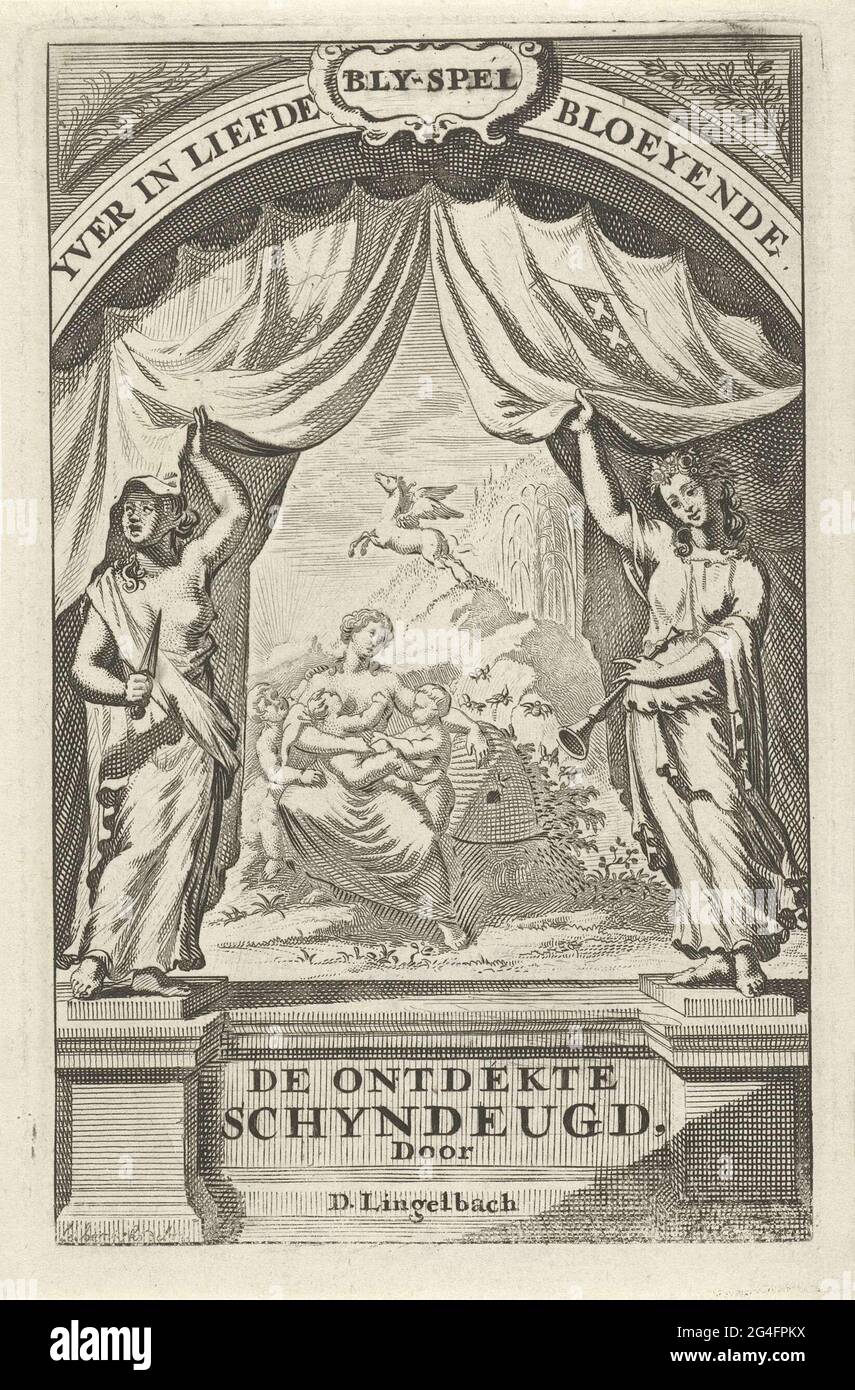 Melpomene (torrent game) and euterpe (music, lyyric) open the tone cloth  together. On the scene a woman sucks her child, left and right of her two  children. The arm of the