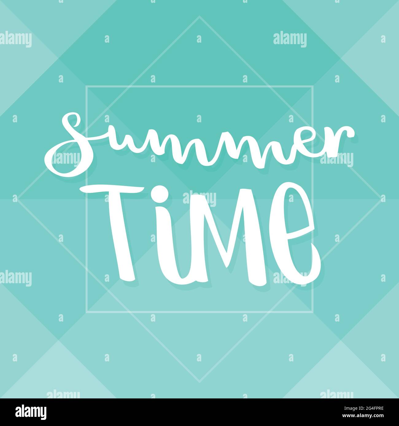 Summer time lettering. Polygonal background. Turquoise color. Vector illustration, flat design Stock Vector