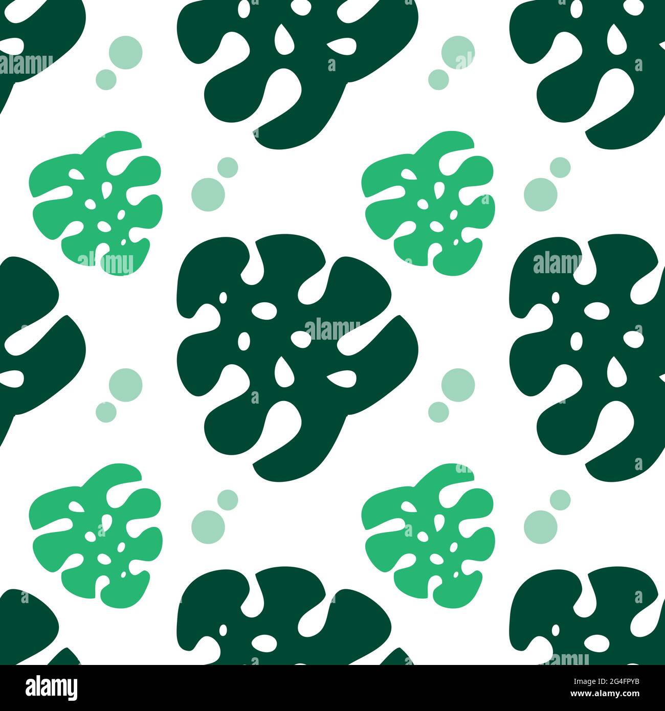 Monstera leaves pattern. Green color. Vector illustration, flat design Stock Vector