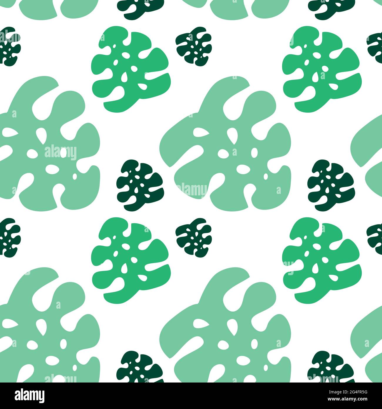 Monstera leaves pattern. Green color. Vector illustration, flat design Stock Vector