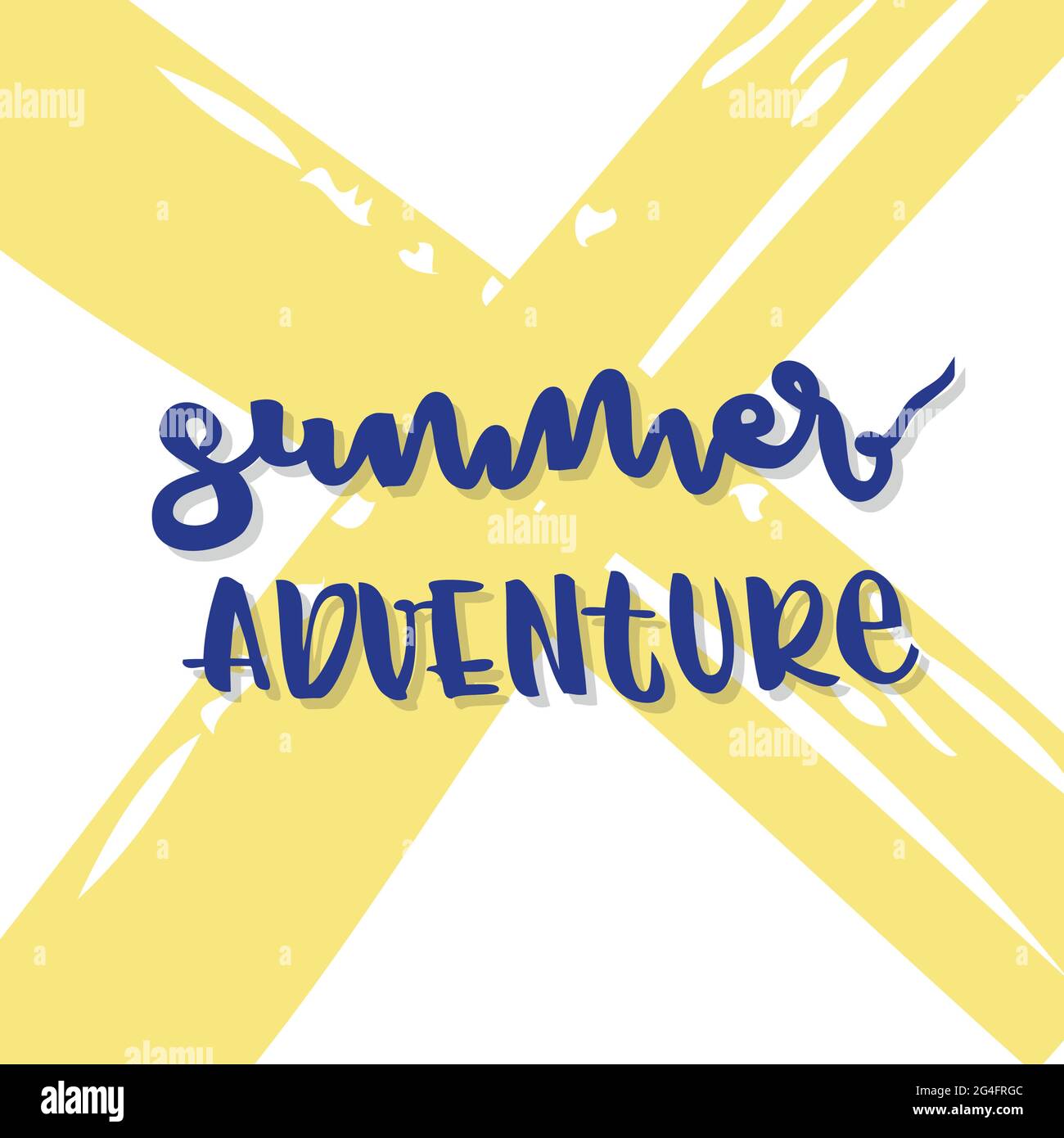 Summer adventure lettering. Blue and yellow. Vector illustration, flat design Stock Vector