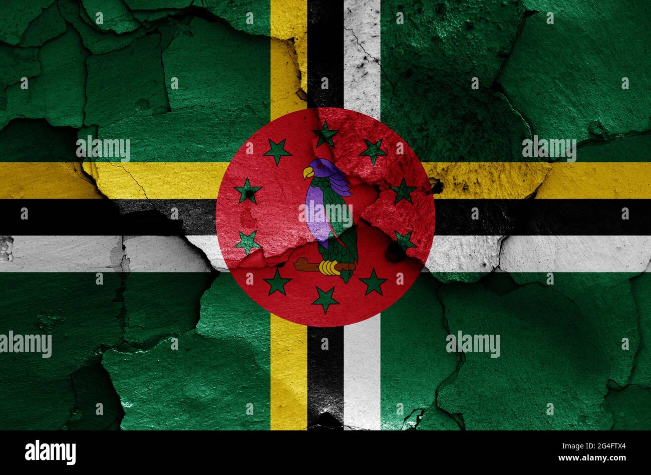 flag of Dominica painted on cracked wall Stock Photo - Alamy