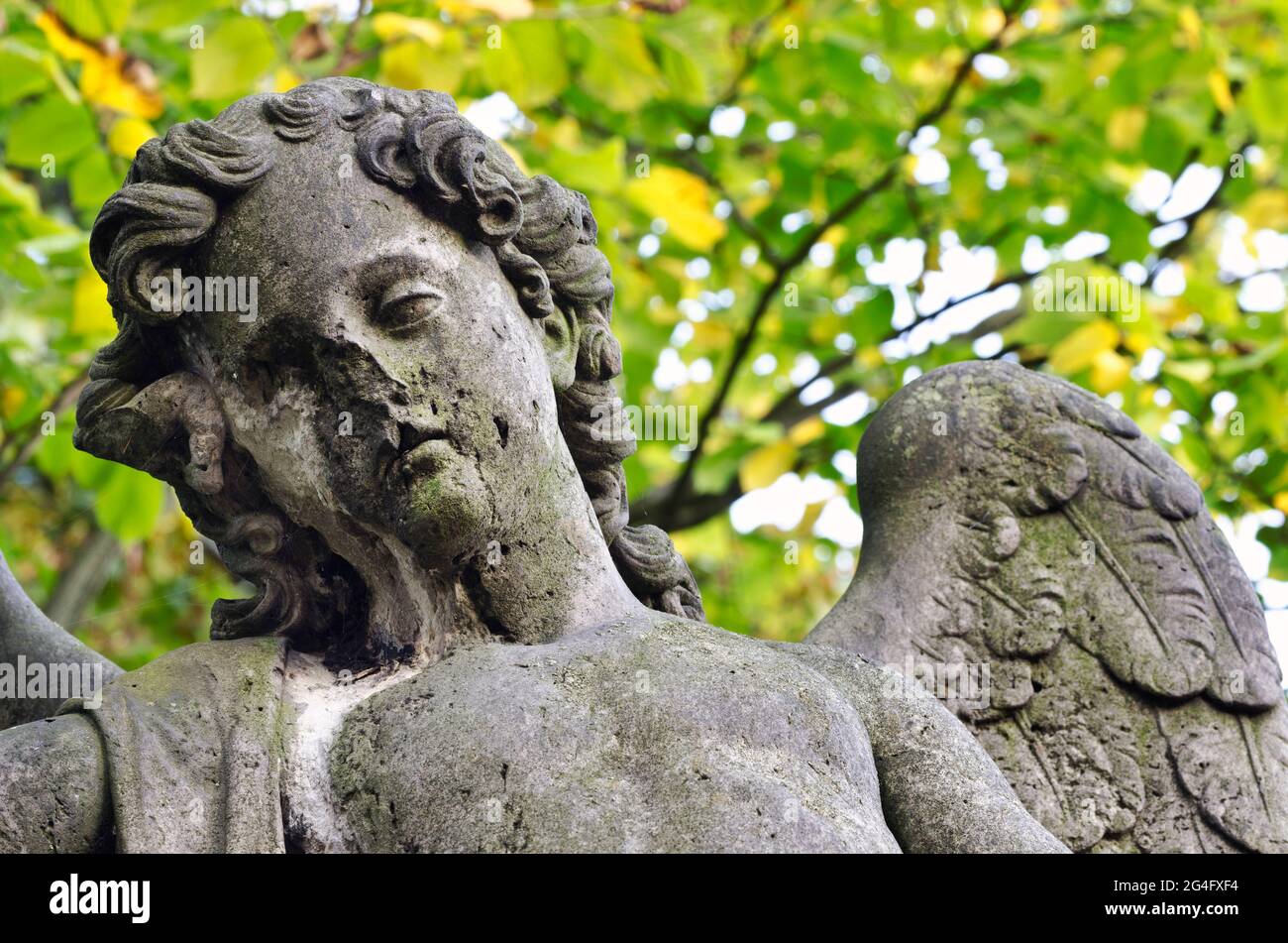 Angel without face statue at old cemetery, circa 1860, Krasna lipa, Czech republic, Europe