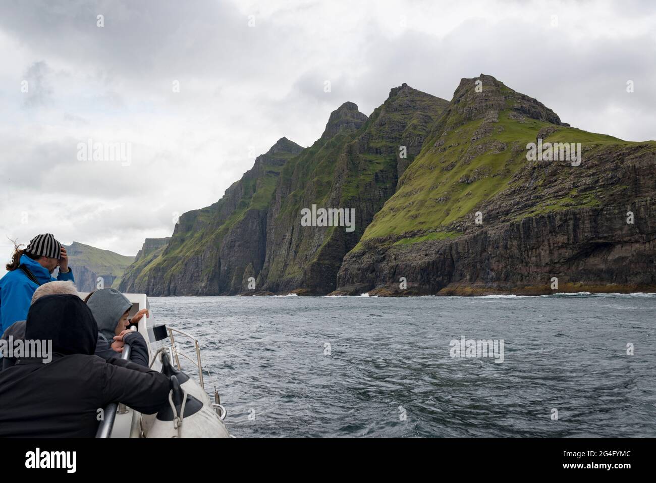 A bird-watching boat trip from Vestmanna on the Faroe Island of Streymoy, Faroe Islands Stock Photo