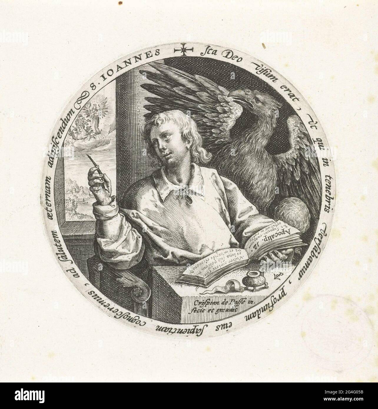 . The Evangelist Johannes writing his revelation. Behind him are the