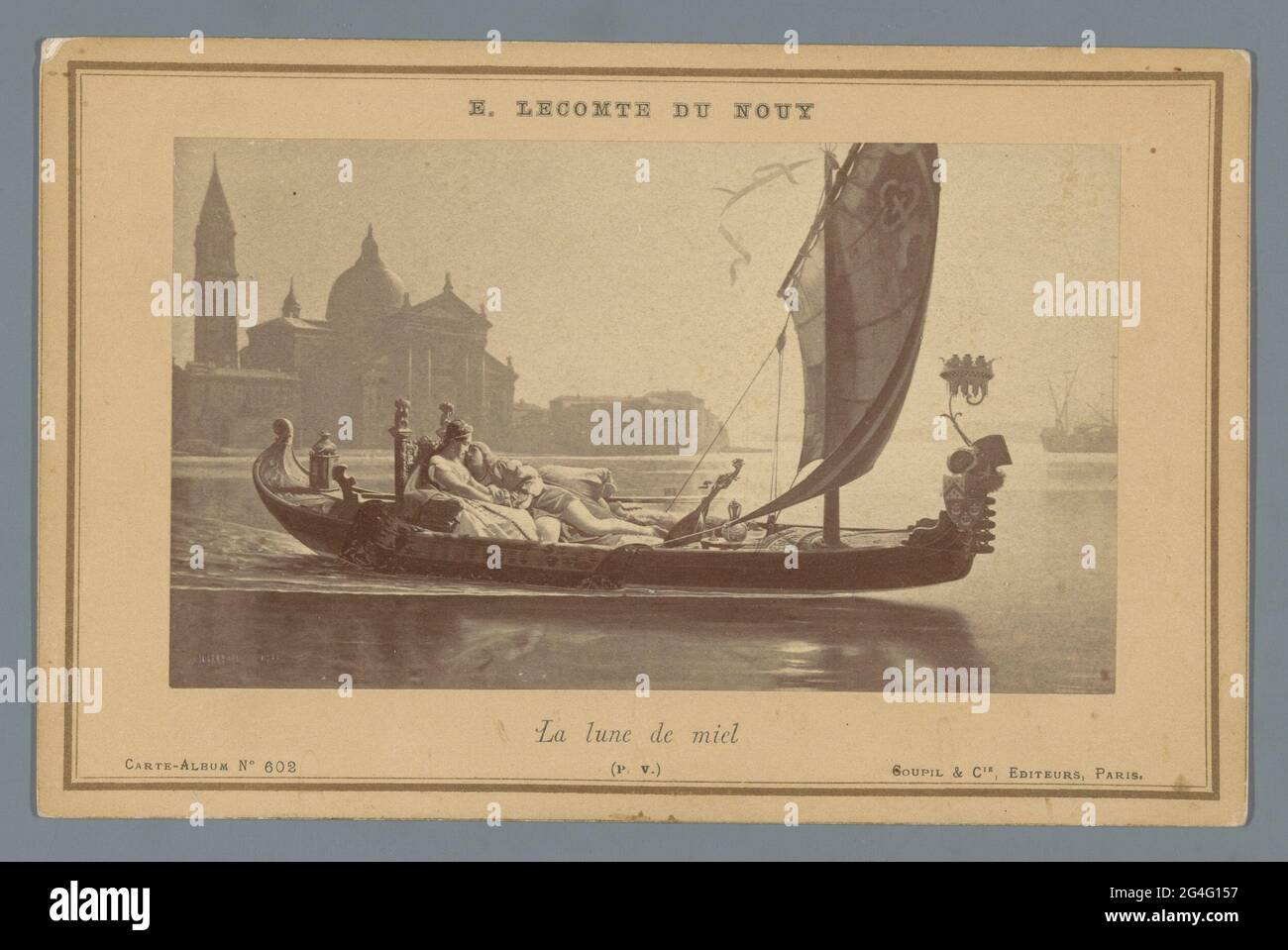 Photo reproduction of a painting of a boat with two lovers in Venice by Jean-Jules-Antoine Lecomte du Nouÿ; La Lune De Miel. . Stock Photo