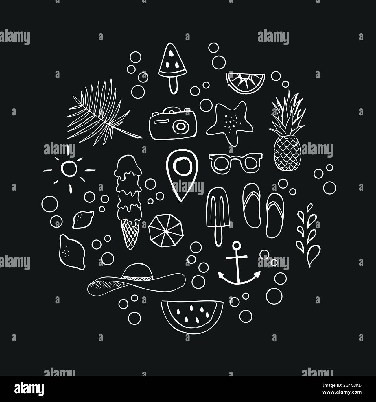 Set: hand drawn icons. Summer time. Vector illustration, hand drawn style Stock Vector