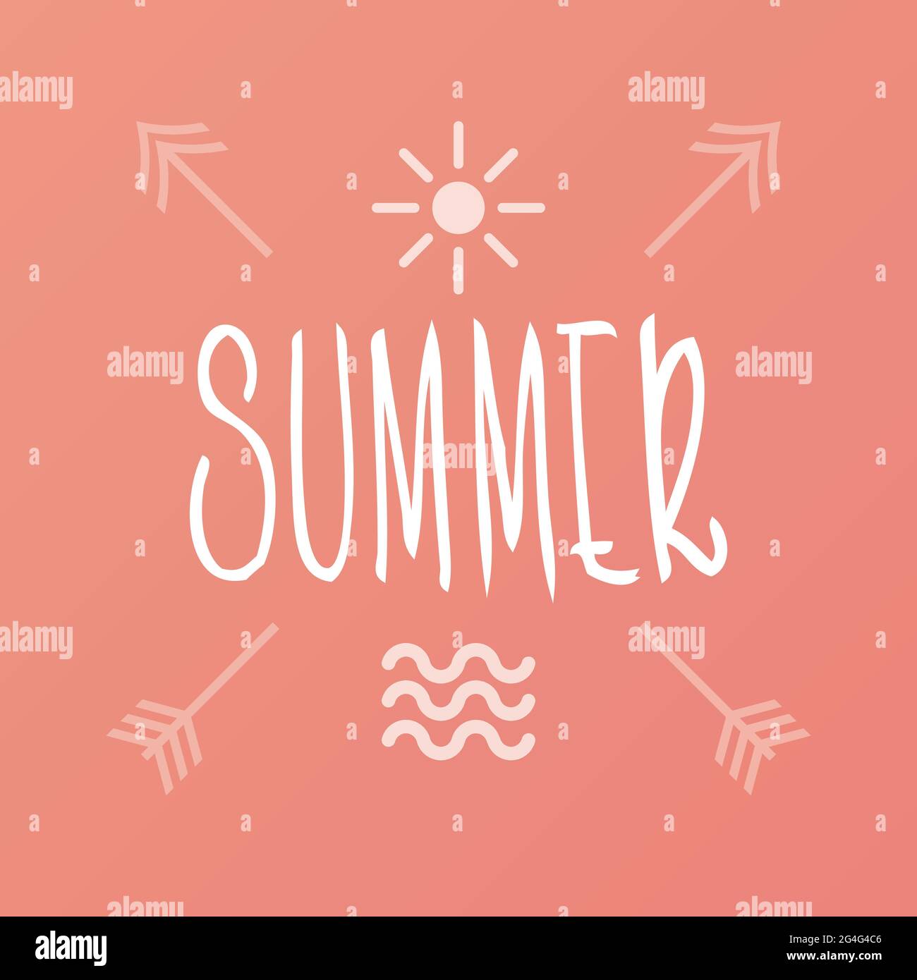 Summer lettering. Coral background. Vector illustration, flat design Stock Vector