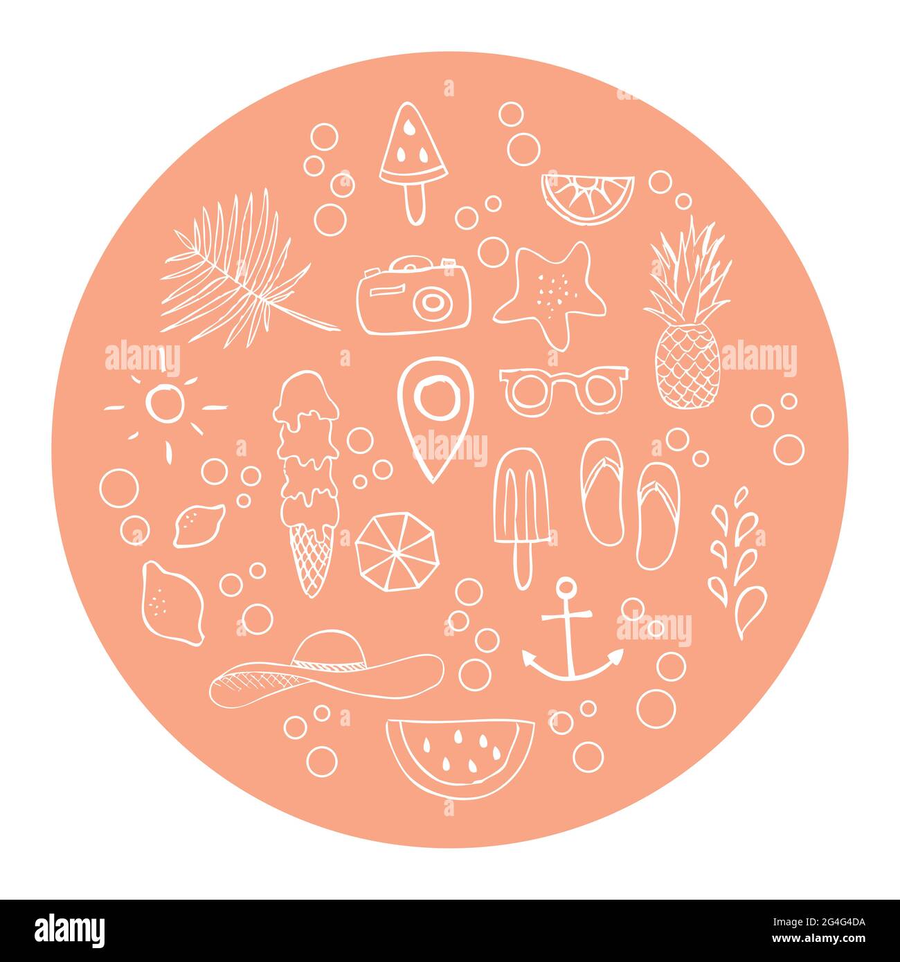 Set: hand drawn icons. Summer time. Vector illustration, hand drawn style Stock Vector