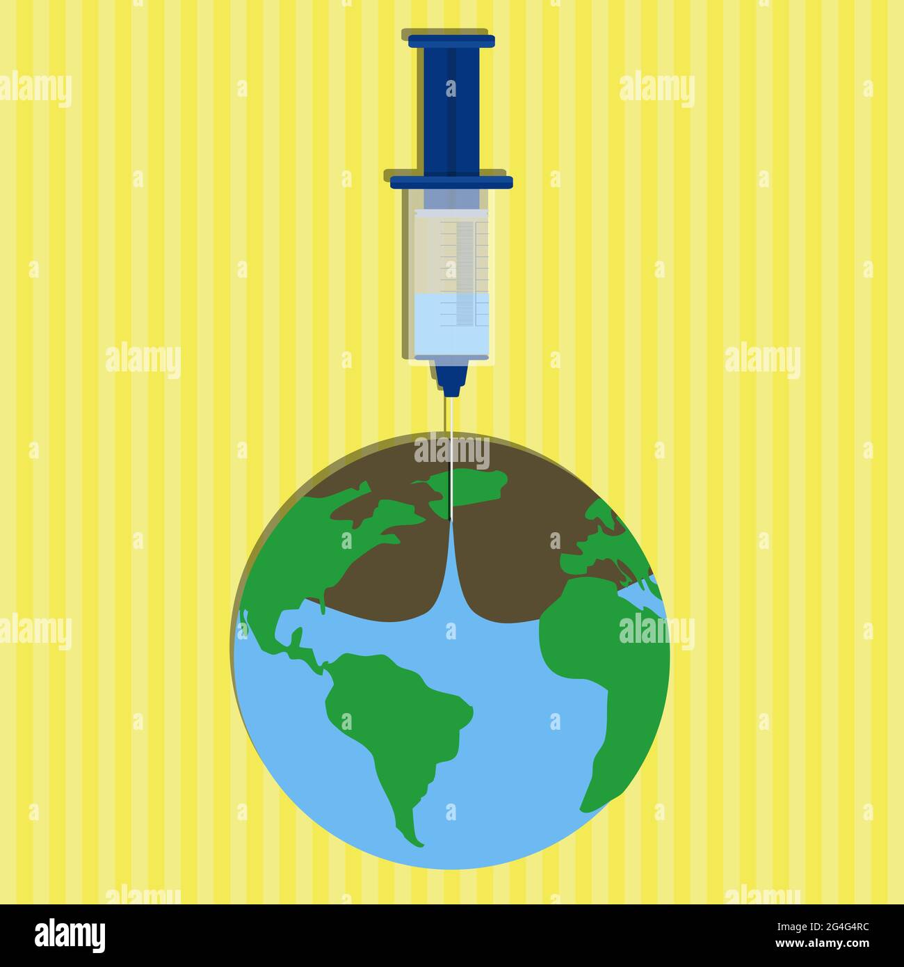 Syringe sucking all the water from the earth. Conceptual illustration on waste water and misuse of natural resources. Stock Vector