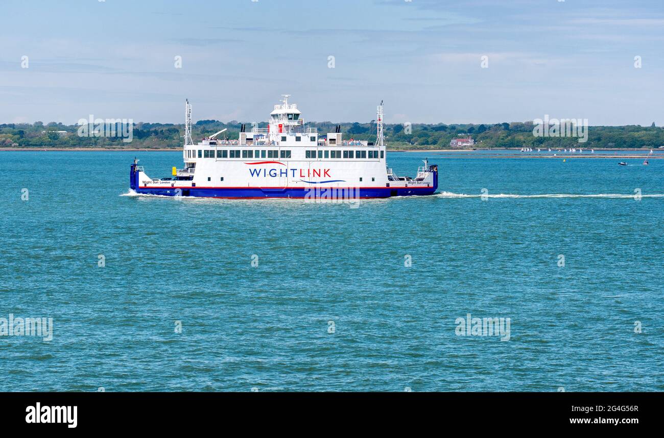 The Isle of Wight Wightlink ferry sailing across The Solent between Lymington and Yarmouth Stock Photo
