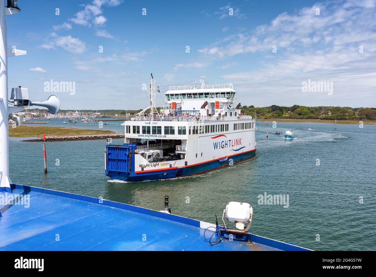 The Isle of Wight Wightlink ferry sailing across The Solent between Lymington and Yarmouth Stock Photo