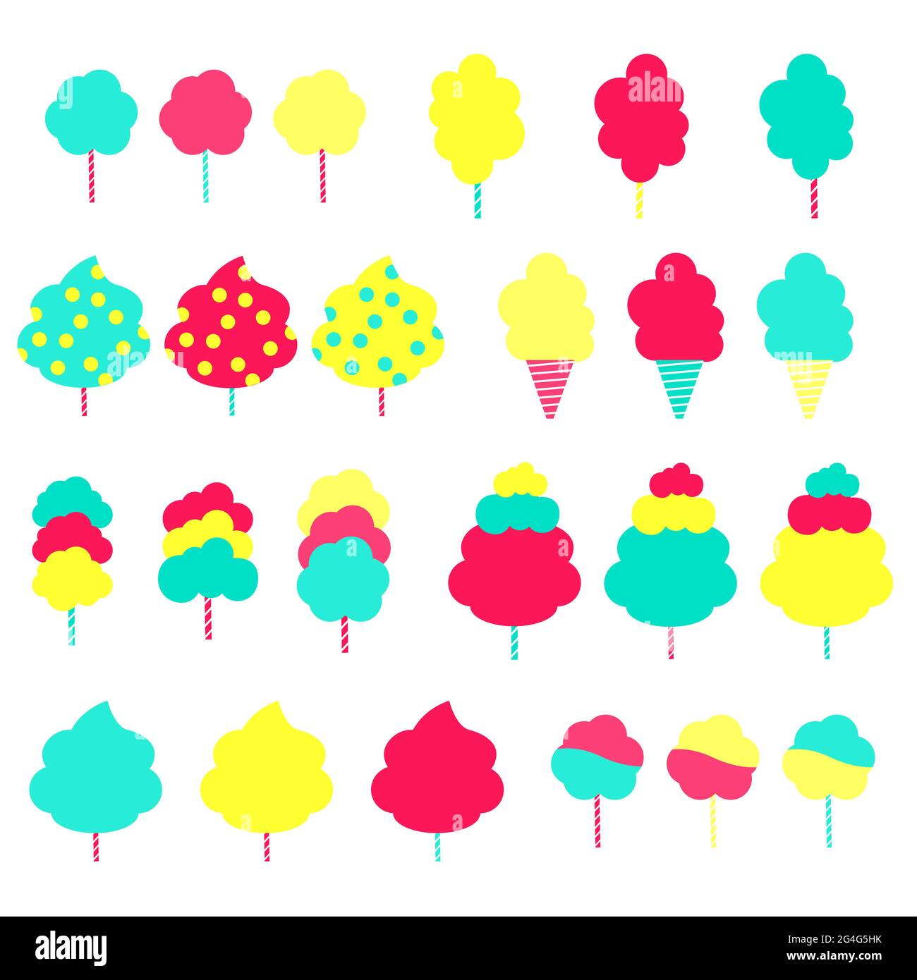 Group of colorful cotton candy in various formats. Isolated. White background. Stock Vector