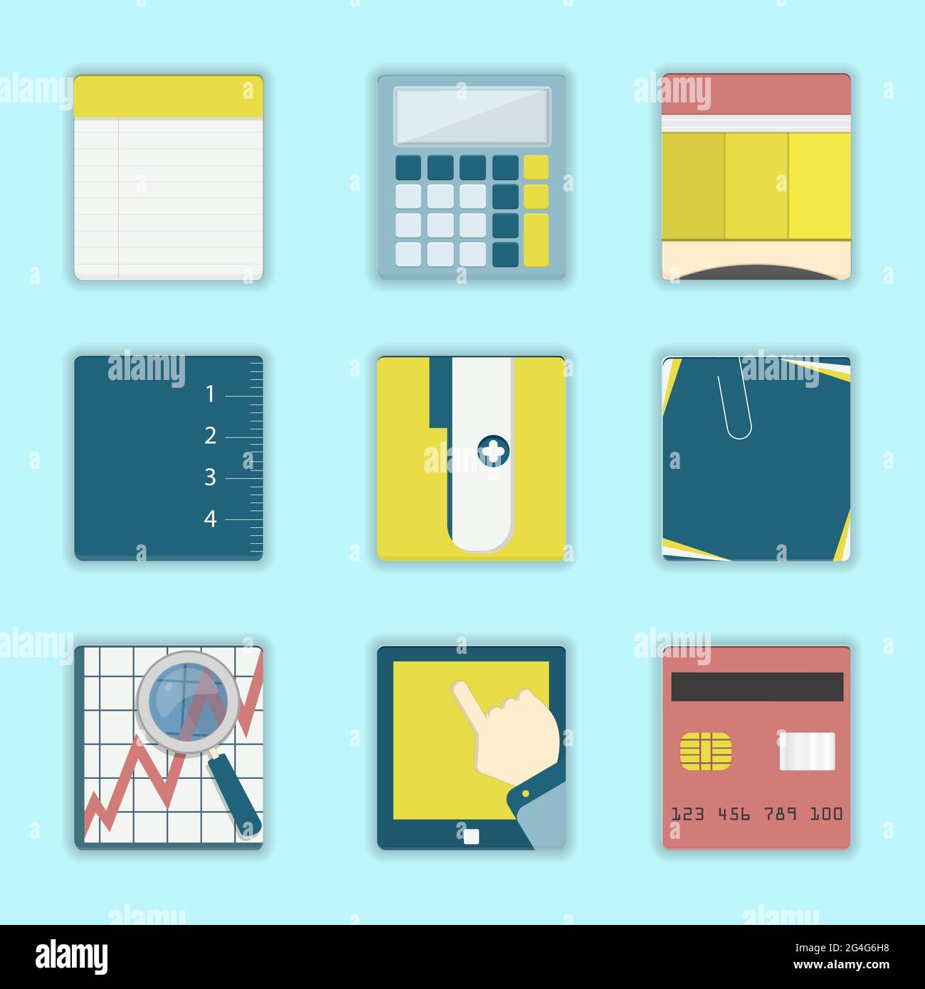 Vector Square icons of business, office supplies, study material