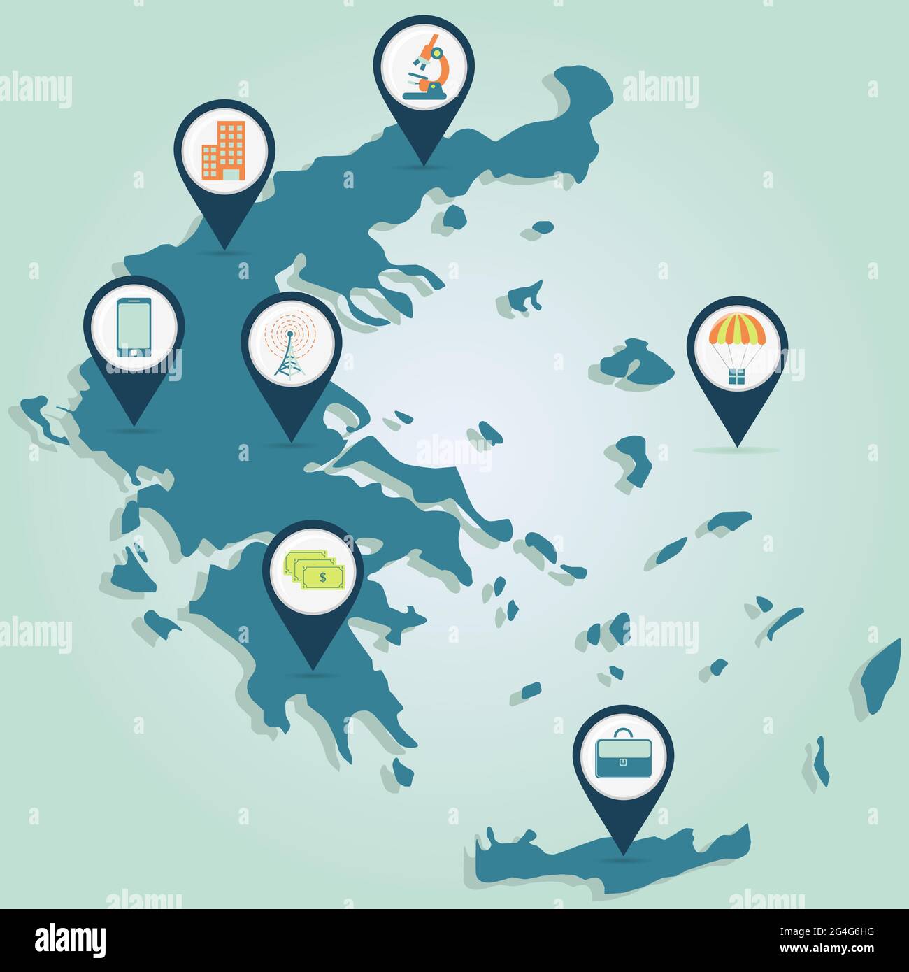 Map of Greece with map pin of business and technology Stock Vector