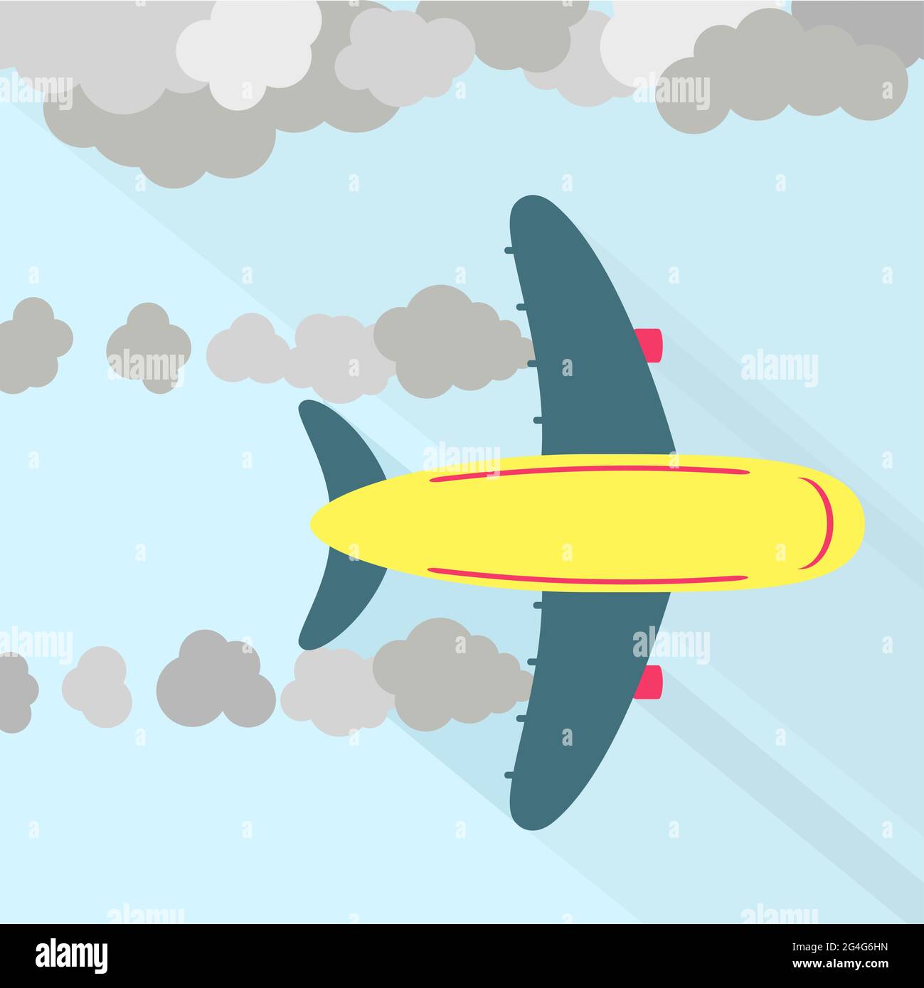 Airplane steaming the exhaust pipe. Air pollution. Flat design with
