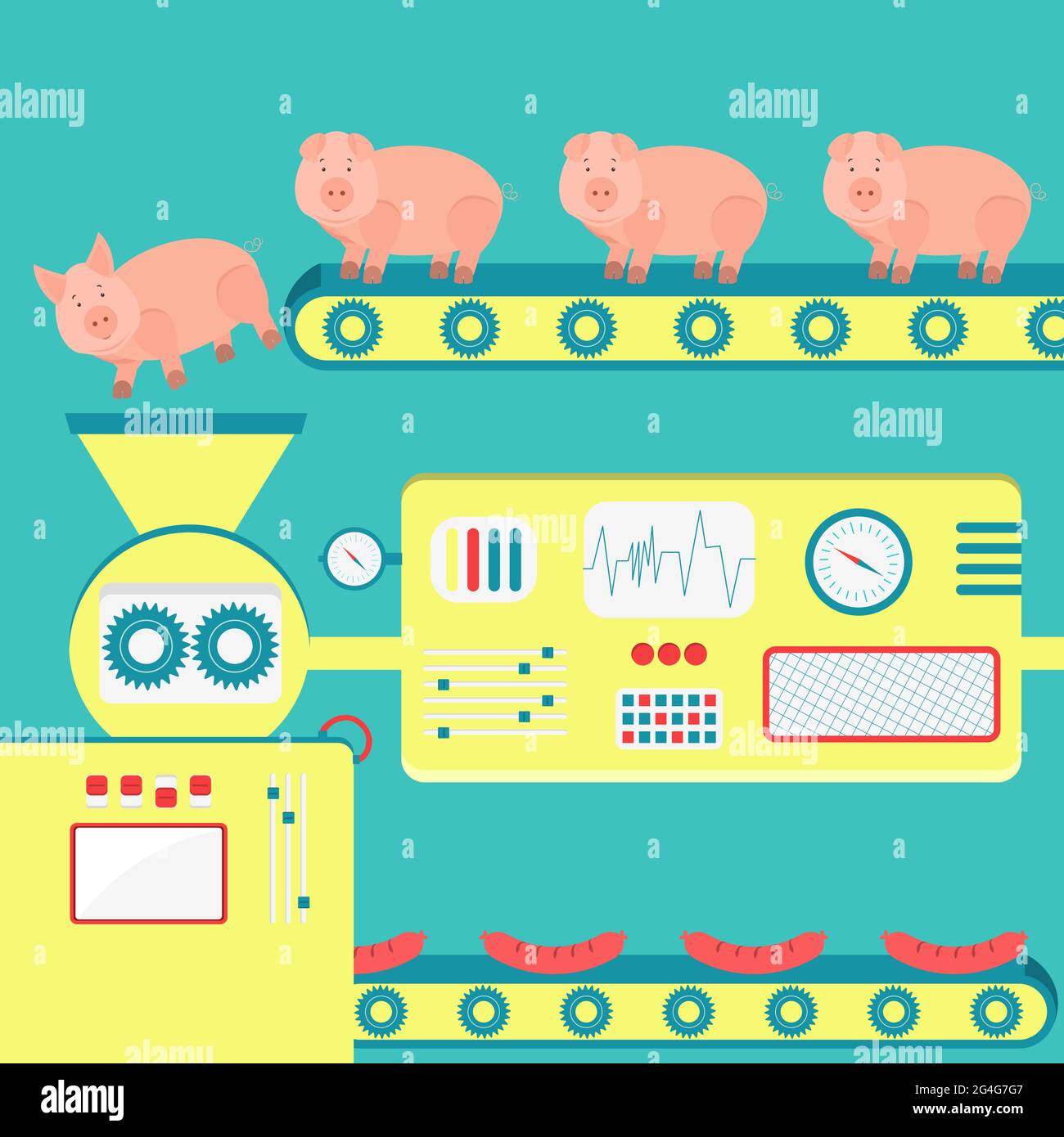 Factory producing sausage from pig. Metaphor of a slaughterhouse Stock