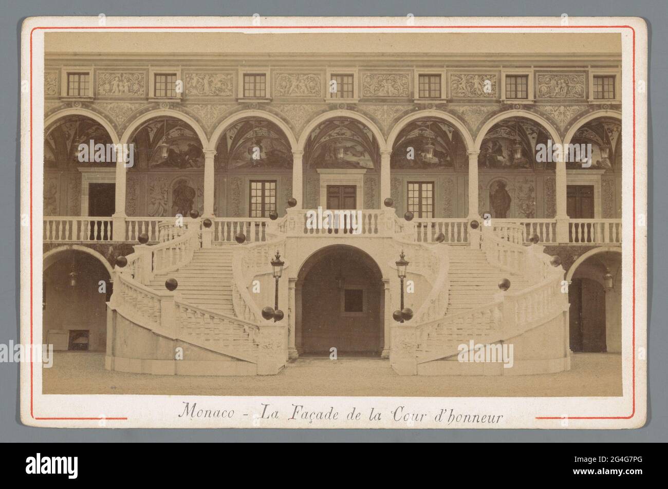 View of the courtyard of the princely palace of Monaco; La façade de la Cour d'Honneur. . Stock Photo