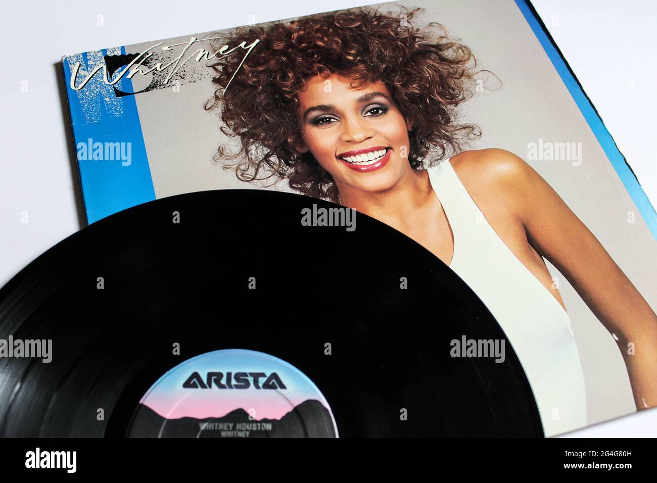 Dance-rock, RnB and pop artist, Whitney Houston music album on vinyl record LP disc. Self Titled: Whitney album cover Stock Photo