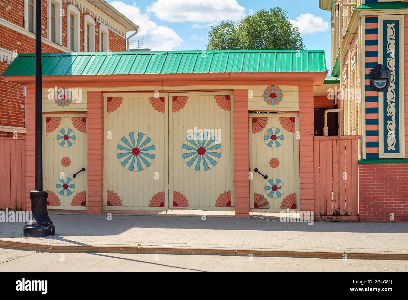 View of the colorful old tatar house at old Tatar Settlement in Kazan