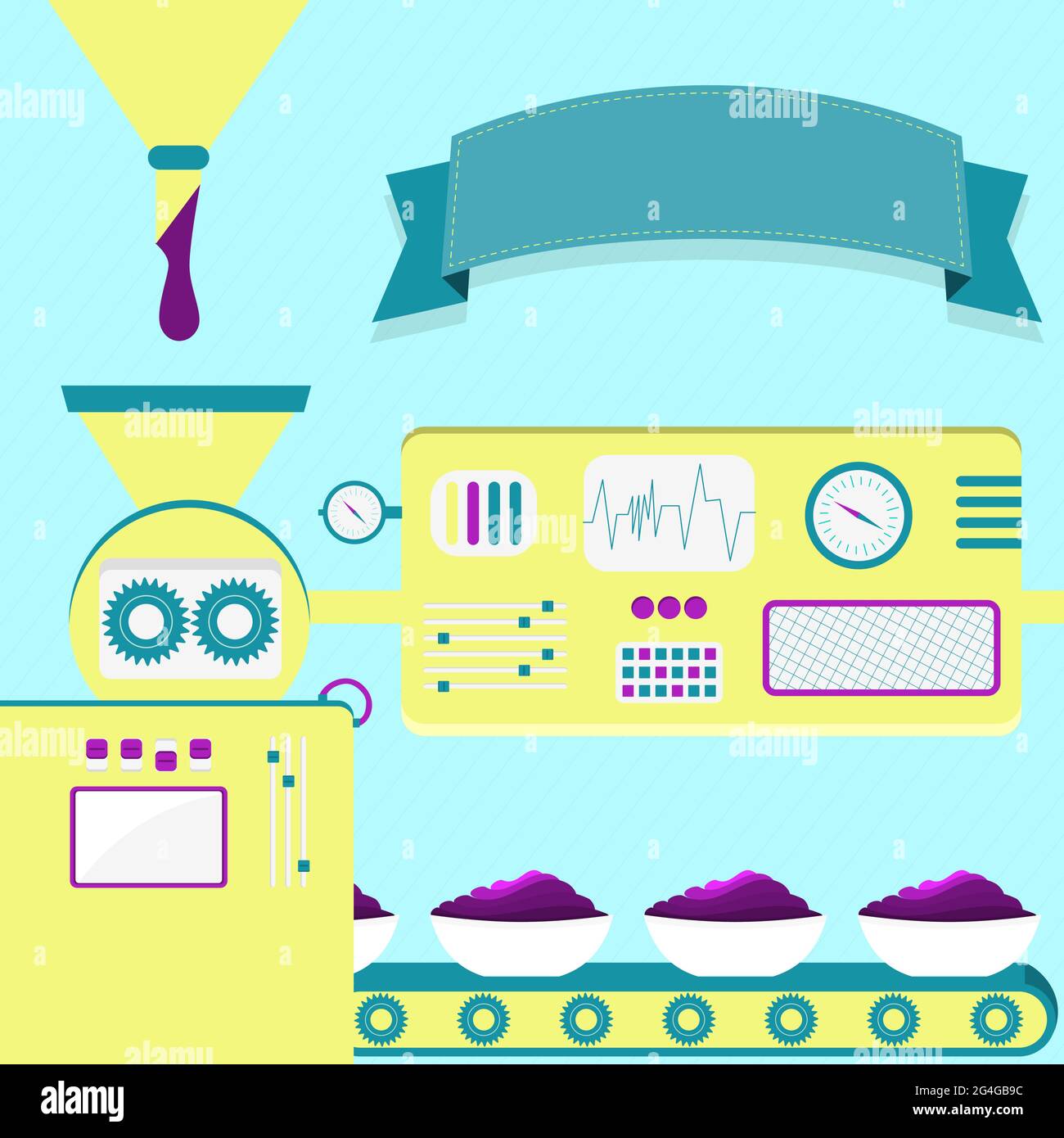 Vector illustration of factory producing acai cream. Acai cream ...