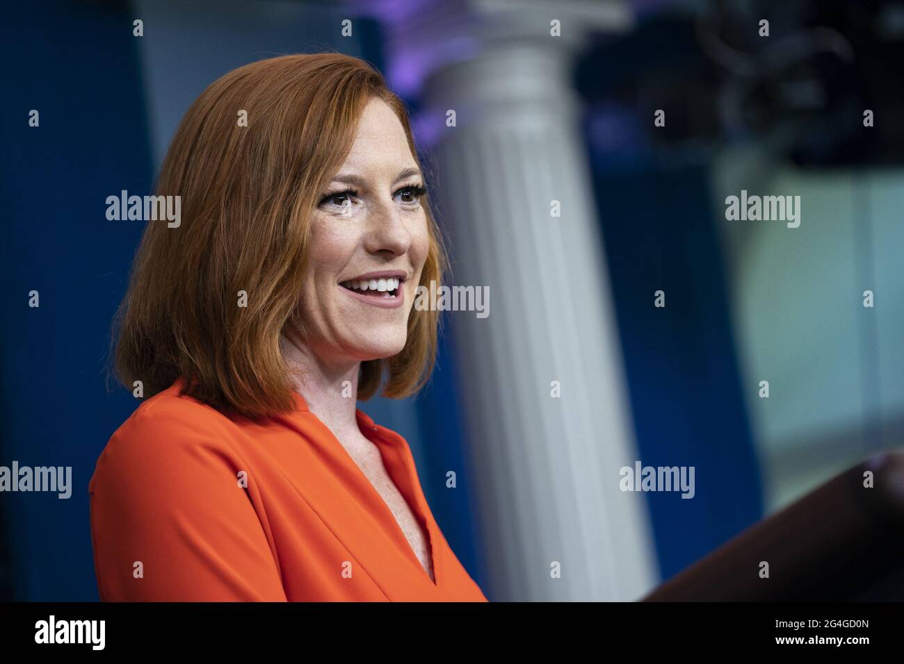 Washington, United States. 21st June, 2021. White House Press Secretary Jen Psaki speaks to reporters during the daily White House press briefing at the White House on Tuesday, June 21, 2021 in Washington, DC Photo by Alex Edelman/UPI Credit: UPI/Alamy Live News Stock Photo