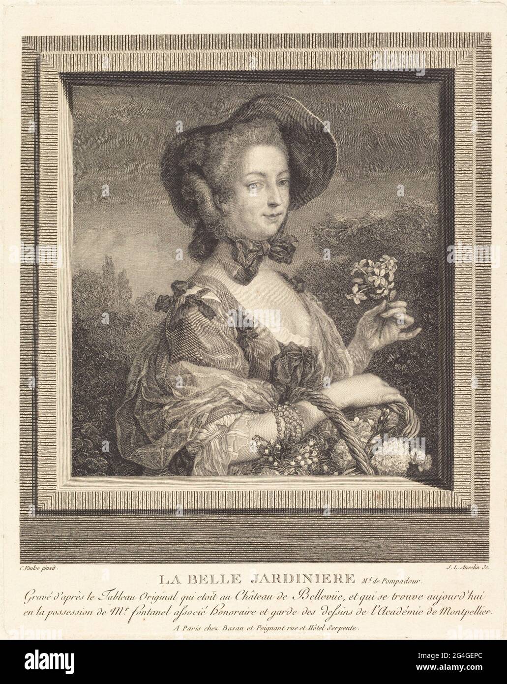 La Marquise de Pompadour en belle jardiniere. [Madame de Pompadour as a beautiful gardener]. Stock Photo