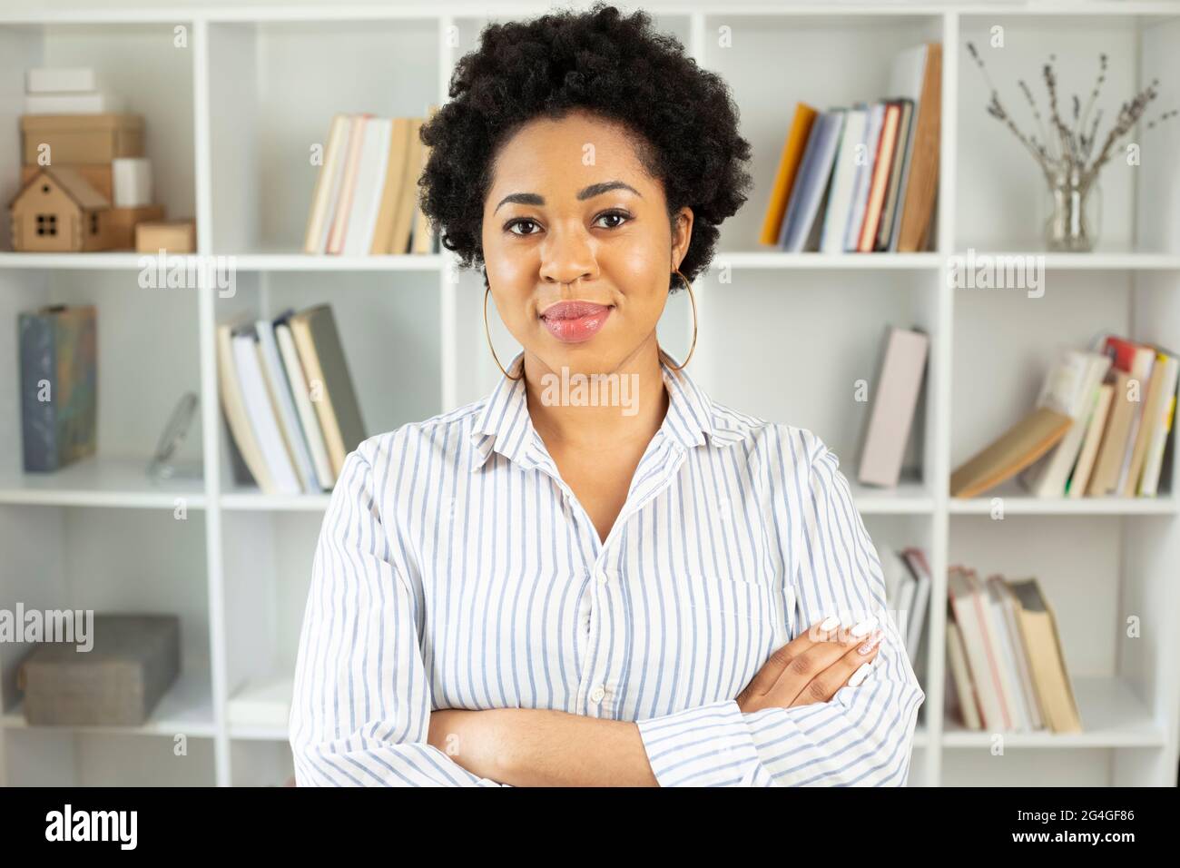 Portrait of a happy African American woman in the interior. Black ...