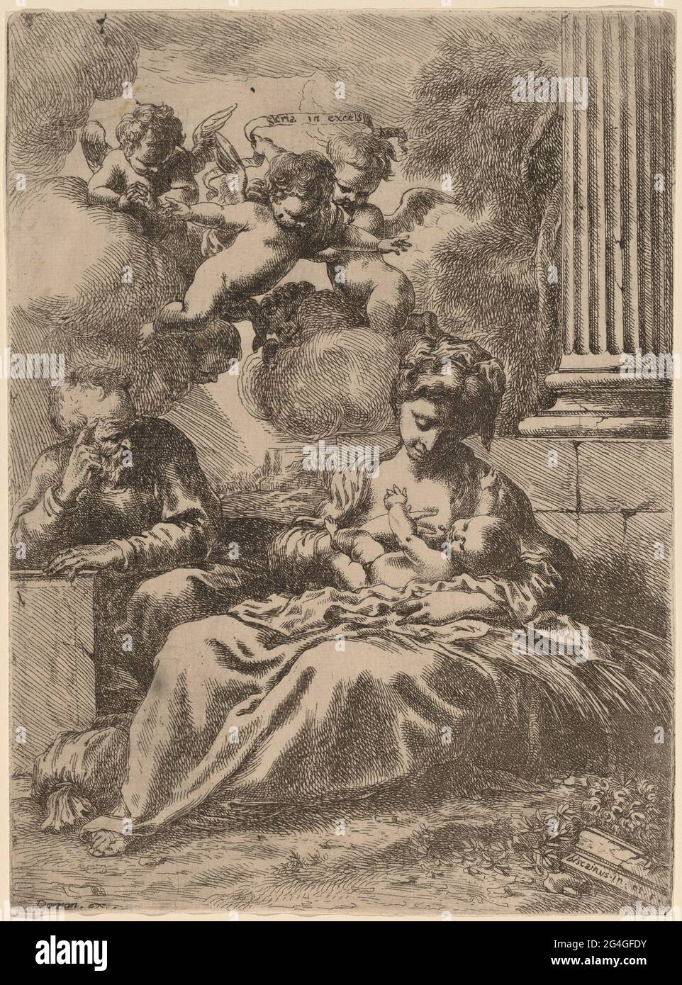 The Holy Family by a Column, c. 1655. Stock Photo