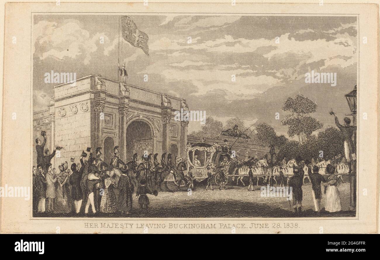 Her Majesty Leaving Buckingham Palace, June 28, 1838 [left half], 19th century. Stock Photo